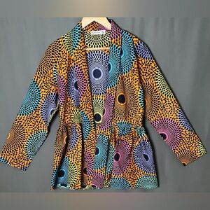 Shenbolen Women's L Colorful Ankara Print Peplum Blazer